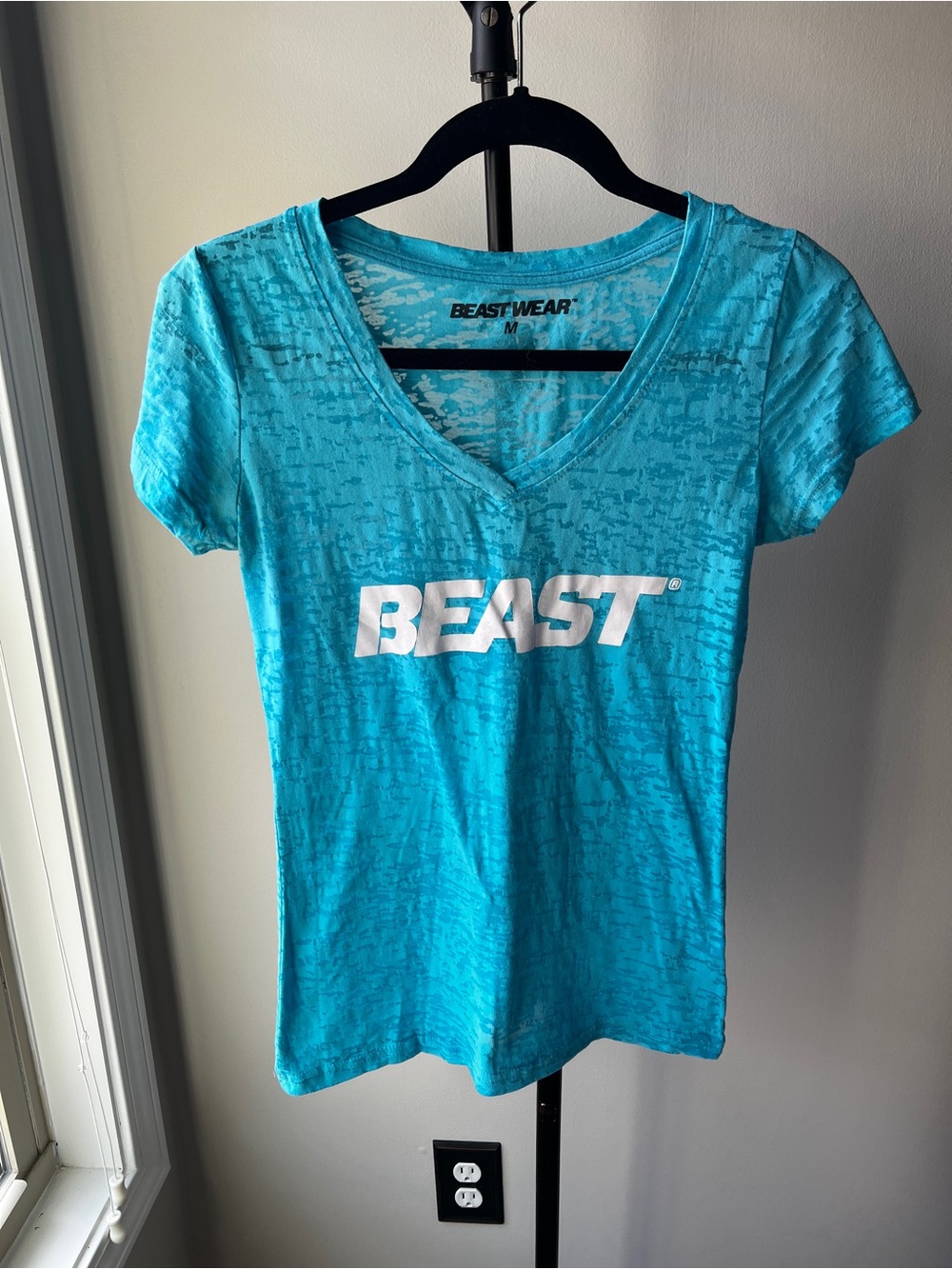 BEAST WEAR Aqua V-Neck Short Sleeve Tee with White Logo